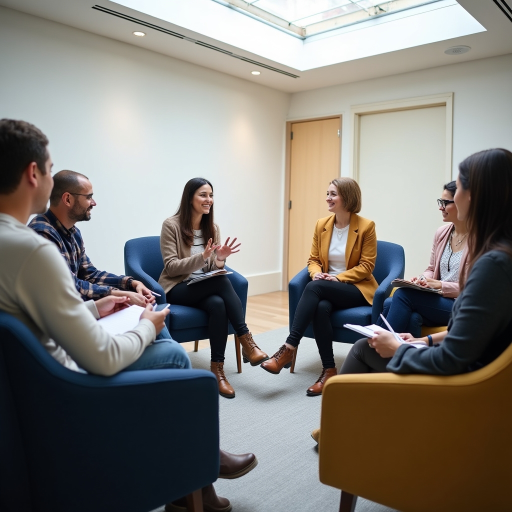 Grupo pequeño de personas en un taller educativo sobre finanzas personales
